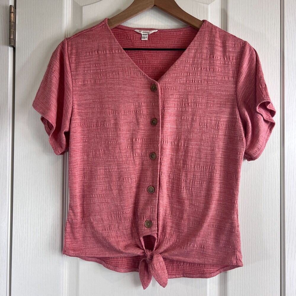 Weatherproof Vintage Women's Button Down Tie Front Short Sleeve Top Size XS